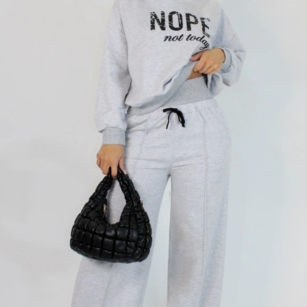 Wide-Leg Heather Gray Lounge Pants with Drawstring Waist